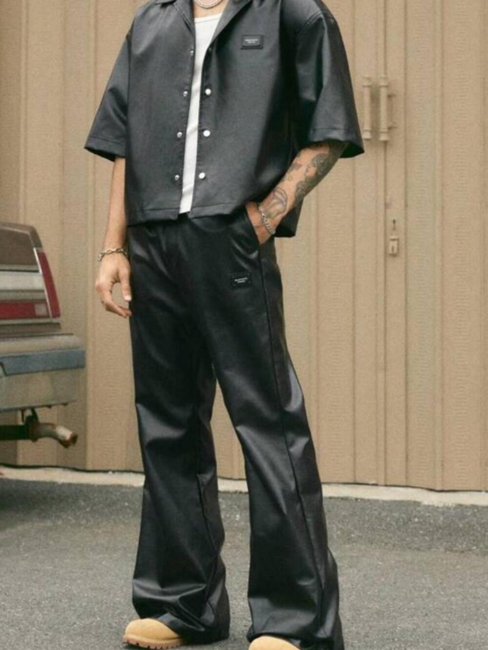 SHEIN Men's Black Leather-Look Button-Up Jumpsuit — Size S